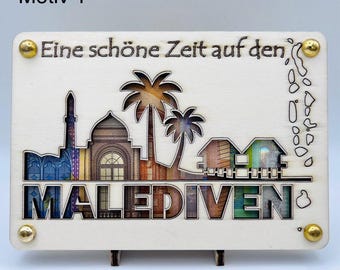 Tarjeta de madera con bono de viaje a Maldivas – Regalo personalizado en efectivo con mensaje personal – Tarjeta de cumpleaños – Viajes, vacaciones – Boda