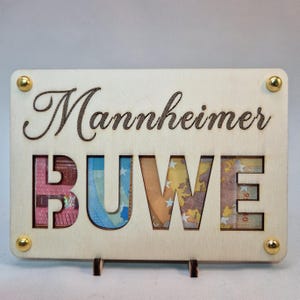 Mannheimer Buwe Holzkarte - Geldgeschenk - 1907 Waldhof Mannheim Fan Geschenk - Mannheim Wasserturm - personalisierbar mit Botschaft