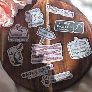 Thriller sticker pack - matte or holographic - thriller addict, smells like a plot twist, guess the plot twist, busy reading a thriller