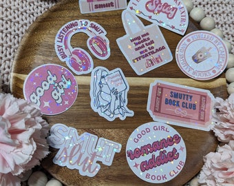 Smut and spicy romance sticker pack with holographic overlay, perfect for bookish journaling, kindle cases etc
