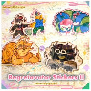 Holografisch vinyl stickerpakket Regretevator -- Split , Bive , Pilby , Pest , Poob