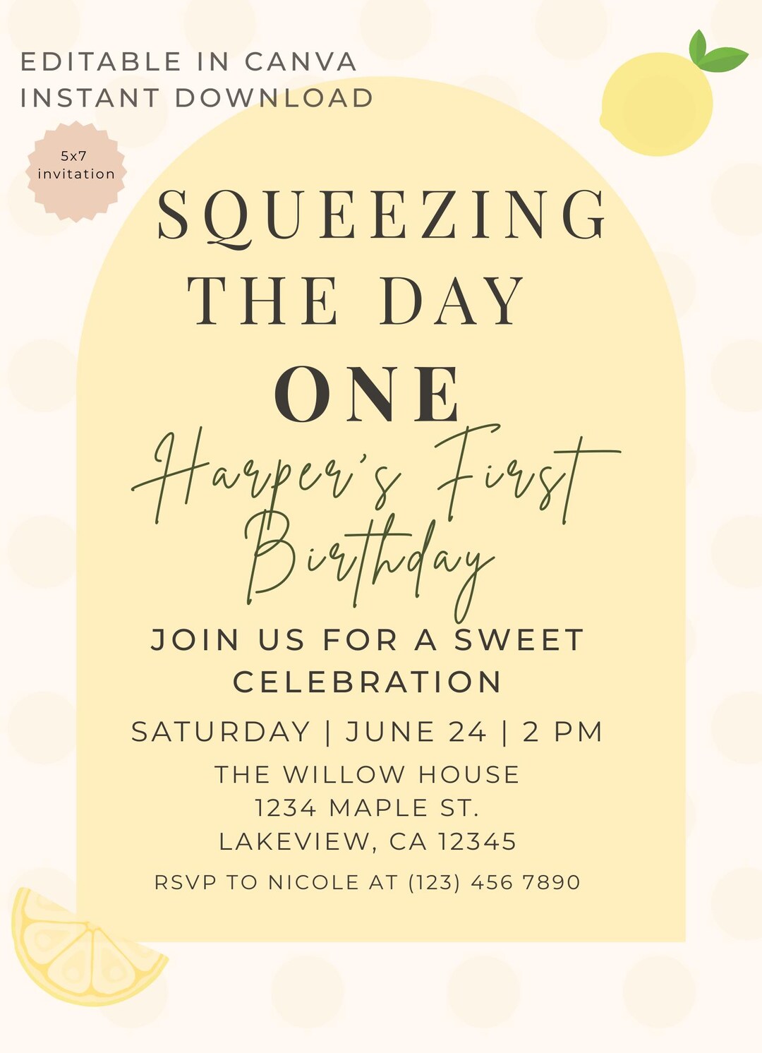 Lemon First Birthday Invitation | Squeezing the Day Party Invite ...