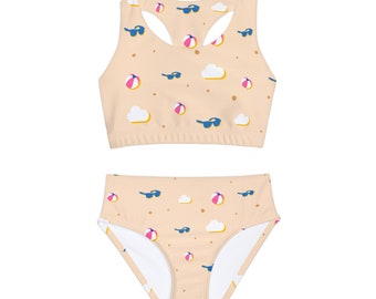 Beach Print Girls Two Piece Swimsuit