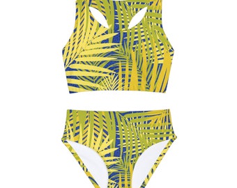 Leaf Print Girls Two Piece Swimsuit