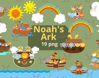 Noah's Ark Clipart, Cute Baby Animals, Christian PNG (Digital Download)