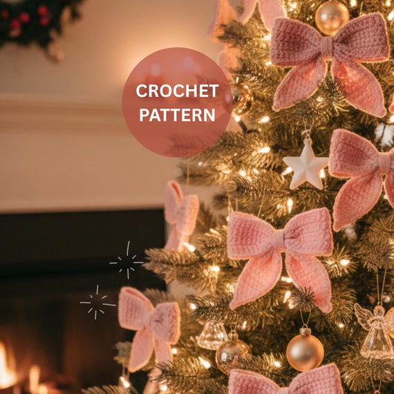 Bow Crochet Pattern, Easy Christmas Pattern, Cute Crochet Bow, Holiday Ornament, Gift Wrap Bow Pattern, Instant Download, Christmas decor