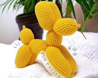 Balloon Dog Crochet Pattern, Puppy Amigurumi, Handmade Gift, Balloon Dog Animal Amigurumi, Plushie Crochet Animal, Animal No-Sew Pattern