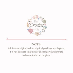 May include: A watercolor illustration features a circular arrangement of crochet-related items, including yarn balls, scissors, and crochet hooks, surrounding the text "The Crochet Club." Below, the text states that all files are digital.