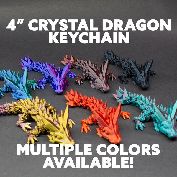 Articulated 4" Crystal Dragon Keychain - Multiple Colors - Perfect Gift - 3D Printed Dragon - Flexible Fidget - Cinderwing3D