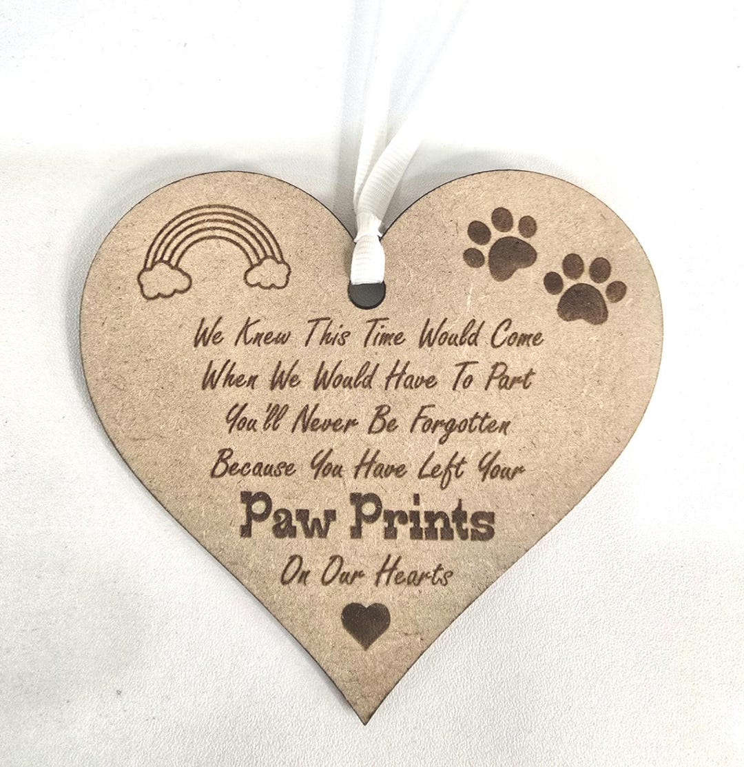 Pet Memorial Plaque Paw Prints on Our Hearts Heart Keepsake Gifts ...