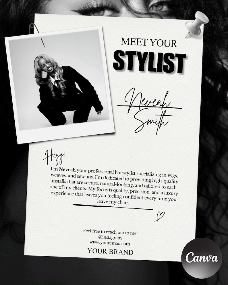 Meet Your Stylist/Artist Editable Canva Template – Social Media Post Flyer