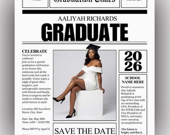 Plantilla editable de Canva para periódico de graduación: publicación en redes sociales MÁS folleto/invitación