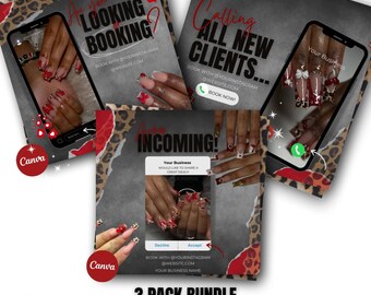 Bold Red & Leopard for Businesses Canva Templates – Social Media Post Bundle (3-Pack)