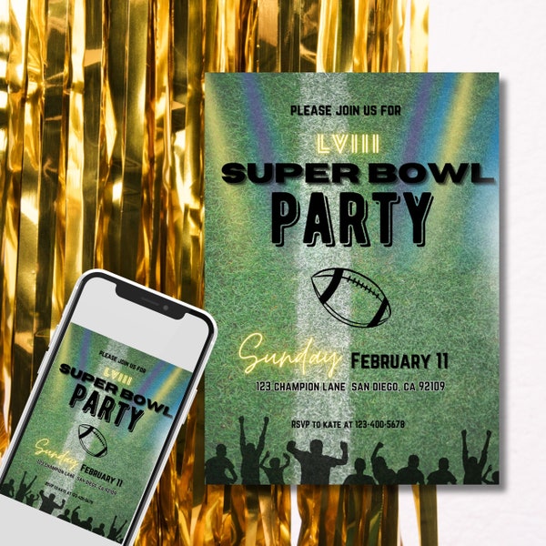 SUPER BOWL PARTY Editable Template Invitation. Instant Download. Digital Invite.