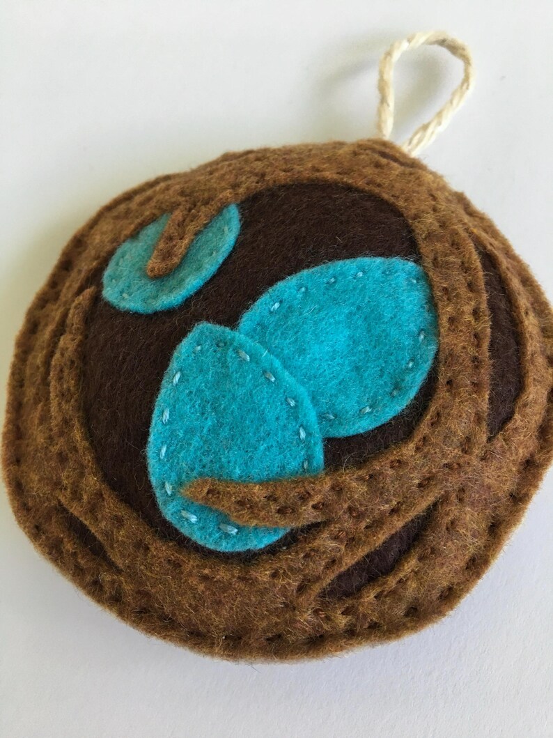 Robin's Nest Ornament Handstitched Embroidered Bird Felt Ornament