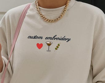 Custom Embroidered Sweatshirt, Personalized Sweatshirt, Custom Text and Icon, Bachelorette Gift, Wife of Party