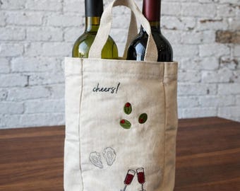 Embroidered Wine Tote Bag, Bachelorette Party Favor, Gift for Host, Cocktail Lover Gift