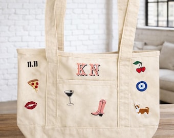 Personalized Icon Embroidered Canvas Tote