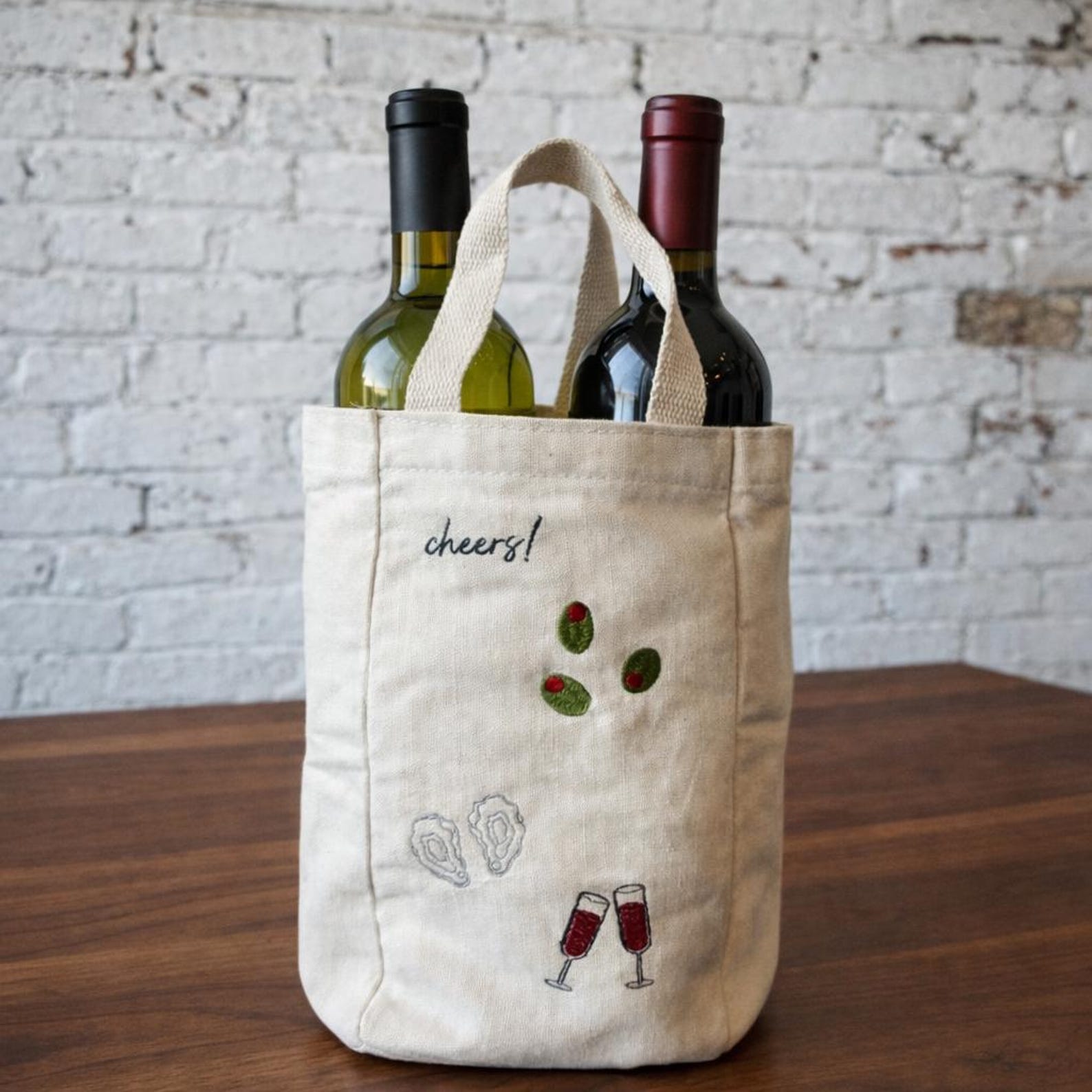 Embroidered Wine Tote Bag, Bachelorette Party Favor, Gift for Host, Cocktail Lover Gift