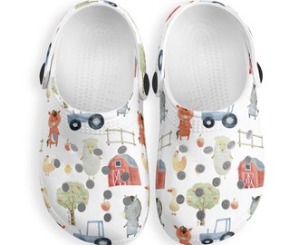 Childs Classic Clogs,Comfort Shoes,Slip on Shoes,Clog Sandals, footwear, kids shoe, kids clog, farm print, gift for kids, for the farm lover