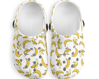 Childs Classic Clogs,Comfort Shoes,Slip on Shoes,Clog Sandals, footwear, kids shoe, kids clog, banana print, banana lover