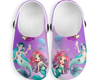 Childs Classic Clogs,Comfort Shoes,Slip on Shoes,Clog Sandals, footwear, kids shoe, kids clog, mermaid pattern