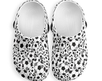 Childs Classic Clogs,Comfort Shoes,Slip on Shoes,Clog Sandals, footwear, kids shoe, kids clog, soccer print, sports print, soccer pattern