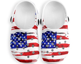 Childs Classic Clogs,Comfort Shoes,Slip on Shoes,Clog Sandals, footwear, kids shoe, kids clog, american flag, usa,