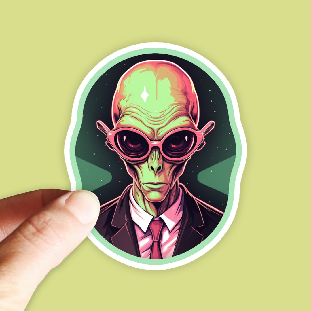 Alien in a Suit Illustrated Sticker Vintage Retro Space Waterproof ...