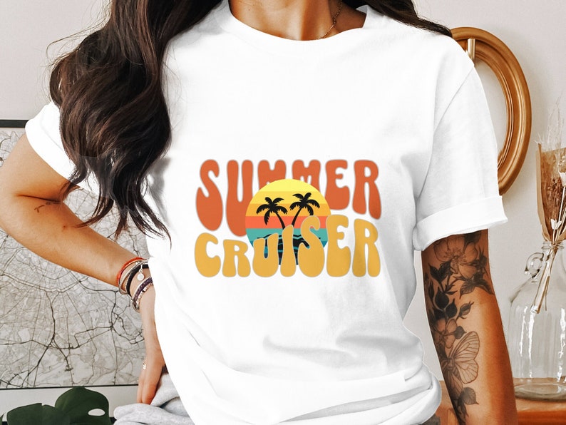 Summer Cruiser T-shirt, Beach Sunset Palm Trees Tee, Unisex Tropical ...