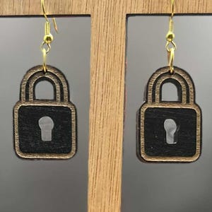 Love lock earrings Wooden Earrings Lock & Keyhole