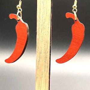 Red Chili Pepper Wooden Earrings Spicy Fun Handmade Jewelry