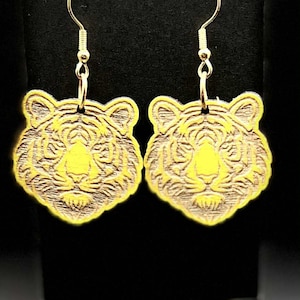 Yellow Tiger Earring Handcrafted Wooden Jewelry  Women&#39;s Men&#39;s