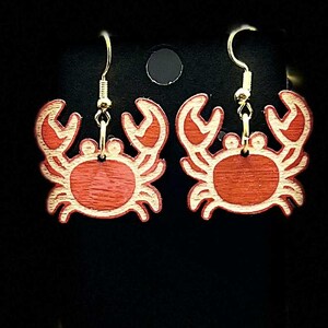 Red Crab Wooden Earrings Retro Ocean Jewelry for Women Handmade Sea Animal Earrings