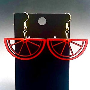 Red Orange Slice Earrings Half Fruit Wood Design Fun Citrus Accessories