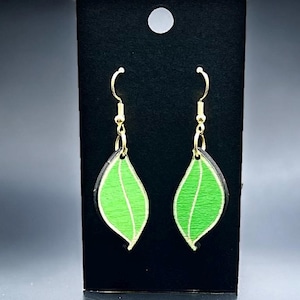 Seed & Leaf Design Wood Earrings - Lightweight Botanical Dangle
