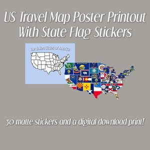 Impression d'affiche de carte de voyage aux États-Unis | Autocollants en vinyle représentant le drapeau de l'État | Décoration voyage