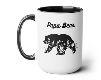 Papa Bear Mug, Papa Bear Coffee Mug, Gift for Father's Day, Papa Bear, Dad Mug, Dad Gifts, Gift for Dad, Accent Mug White/Black