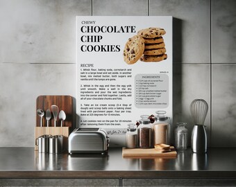 Chocolate Chip Cookie Recipe Thin Canvas Print Kitchen Art Chef Decor Foodie Gift