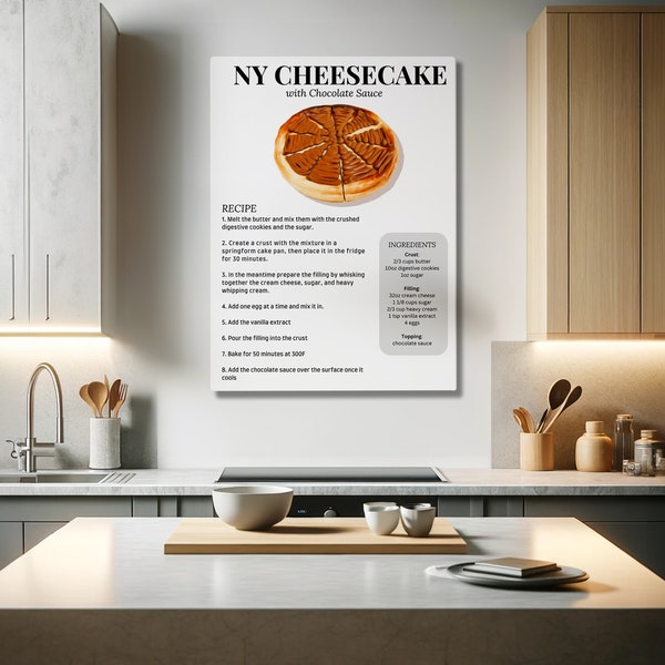 NY Cheesecake met chocoladesaus recept dunne canvas print keuken Art Chef Decor Foodie cadeau