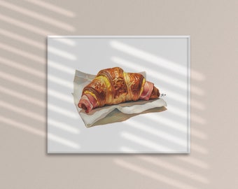 Poster de croissants du petit déjeuner, impression d'art culinaire au jambon, papier mat premium de Paris