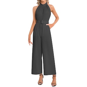 Halter Neck Buckle Belted Jumpsuit