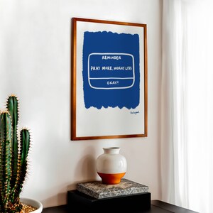 Pray More Worry Less Aesthetic Christian Art Print, Retro Christian Print, Modern Bible Quote, Prayer Room Decor Art, Trendy Reminder Poster