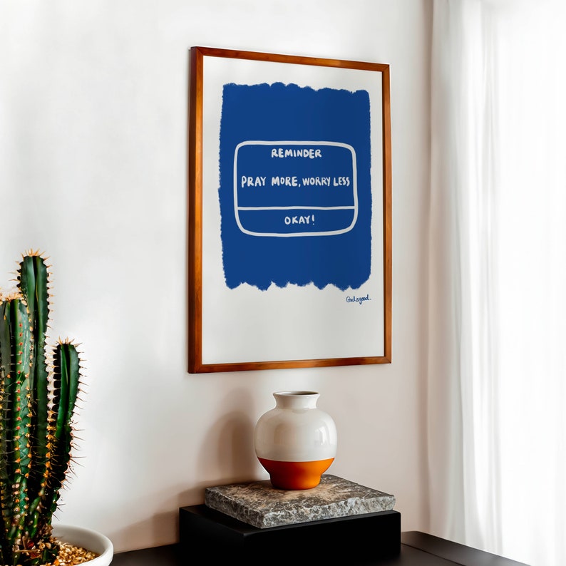 Pray More Worry Less Aesthetic Christian Art Print, Retro Christian Print, Modern Bible Quote, Prayer Room Decor Art, Trendy Reminder Poster