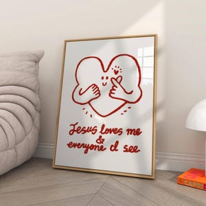 Jesus Loves Me Aesthetic Christian Wall Art, Retro Christian Wall Art, Modern Christian Art Print Trendy Christian Poster Christian Nursery