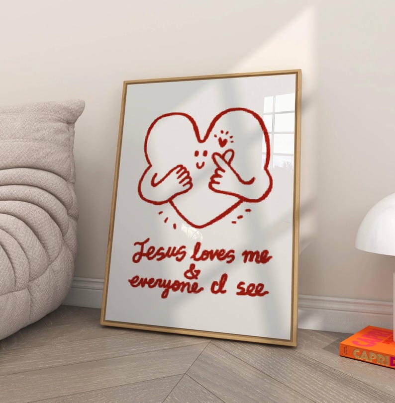 Jesus Loves Me Aesthetic Christian Wall Art, Retro Christian Wall Art, Modern Christian Art Print Trendy Christian Poster Christian Nursery