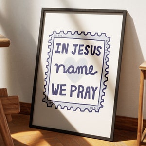 In Jesus Namensschild, Retro ästhetische christliche Wandkunst, Gebetsraumdekor, moderne christliche Kunstdruck, Vintage Stempel Poster, Jesus Wandkunst