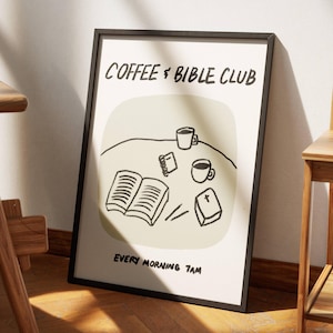 Aesthetic Christian Wall Art Coffee Bible Art Print Neutral Modern Christian Art Illustrated Retro Poster Christian Girl Faith Kitchen Decor