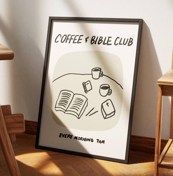 Aesthetic Christian Wall Art Coffee Bible Art Print Neutral Modern Christian Art Illustrated Retro Poster Christian Girl Faith Kitchen Decor