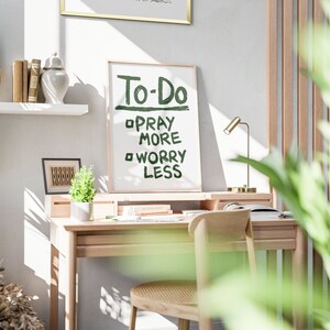 Pray More Worry Less Retro Christian Art Print, Aesthetic Christian Wall Art,  Modern Biblical Art, Prayer Room Decor Art, To Do List Poster